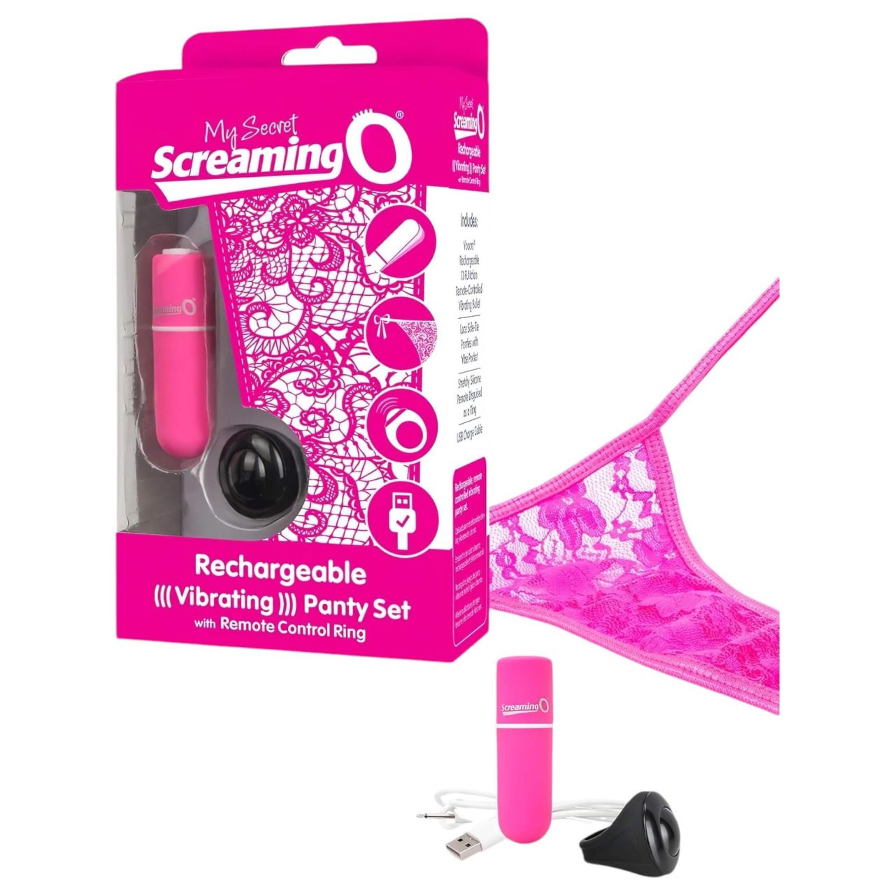 Screaming O Panty Set - akkus, rádiós vibrációs tanga (pink) S-L