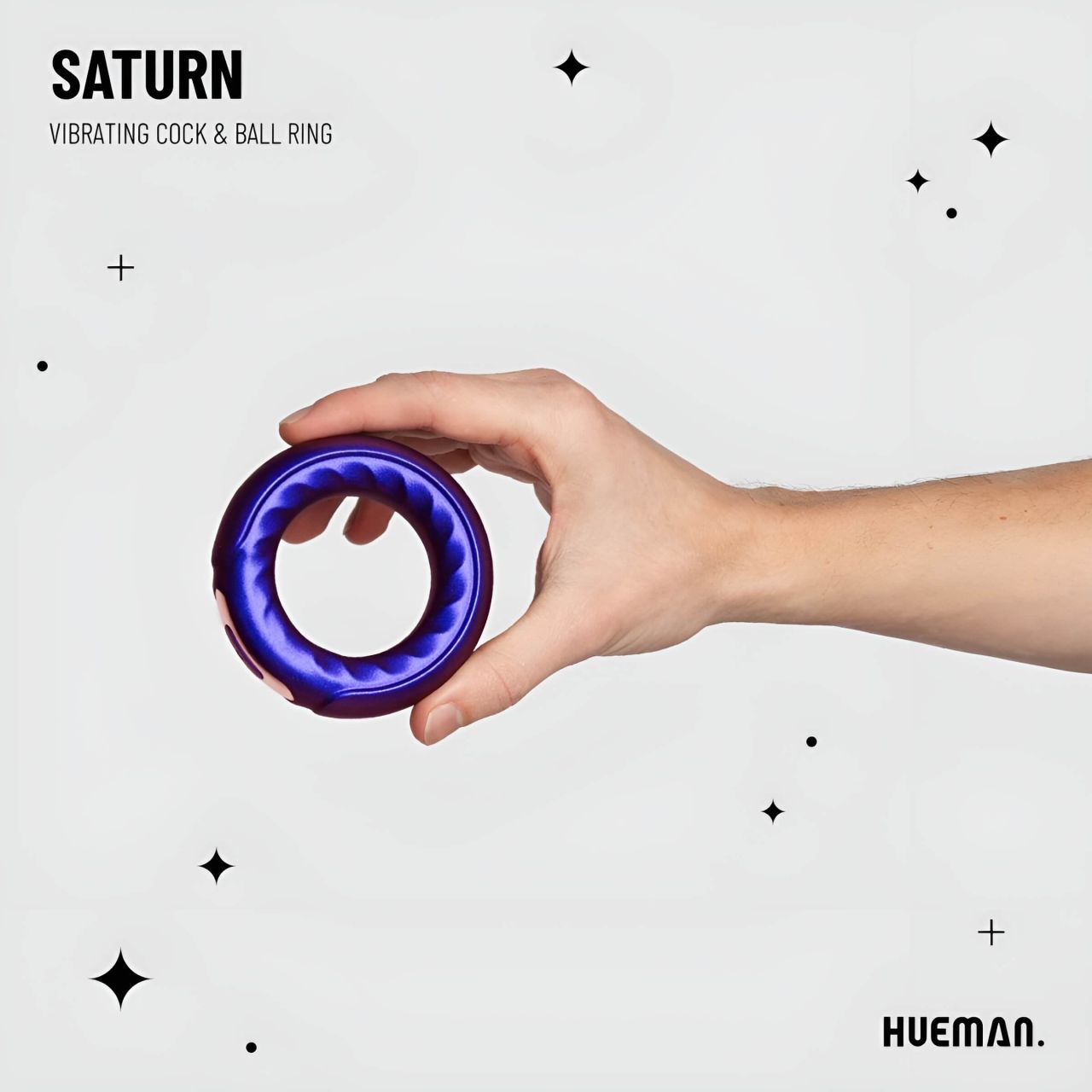 Hueman Saturn - akkus, vízálló vibrációs péniszgyűrű (lila)