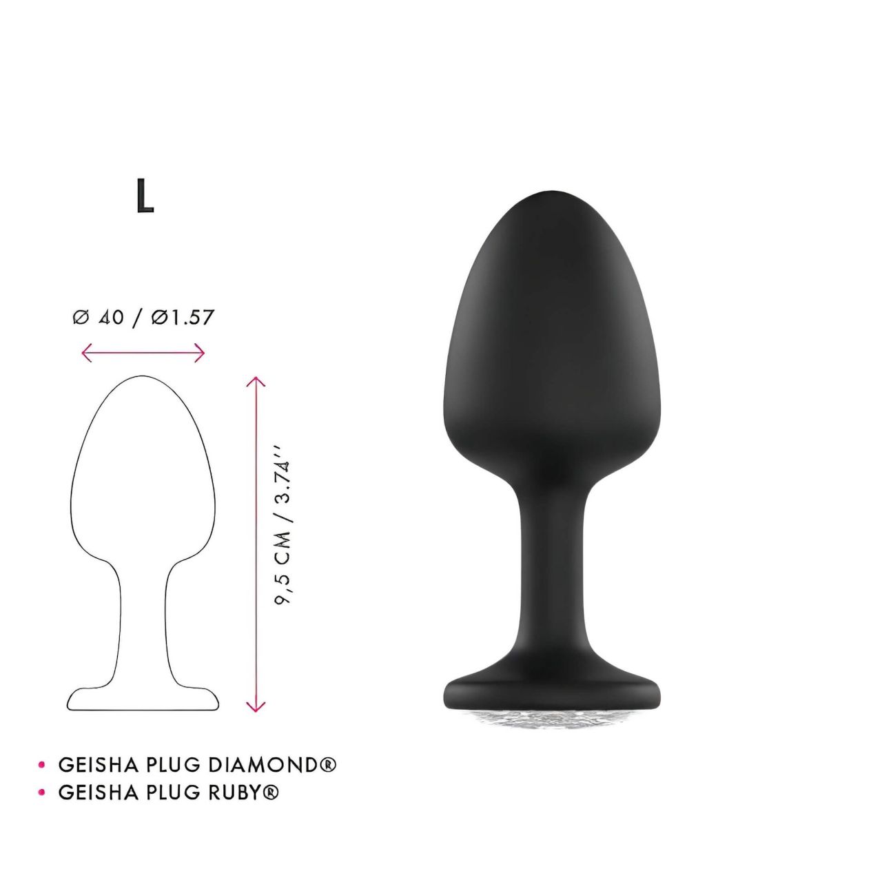 Dorcel Geisha Plug Diamond L - fehér köves anál dildó (fekete)