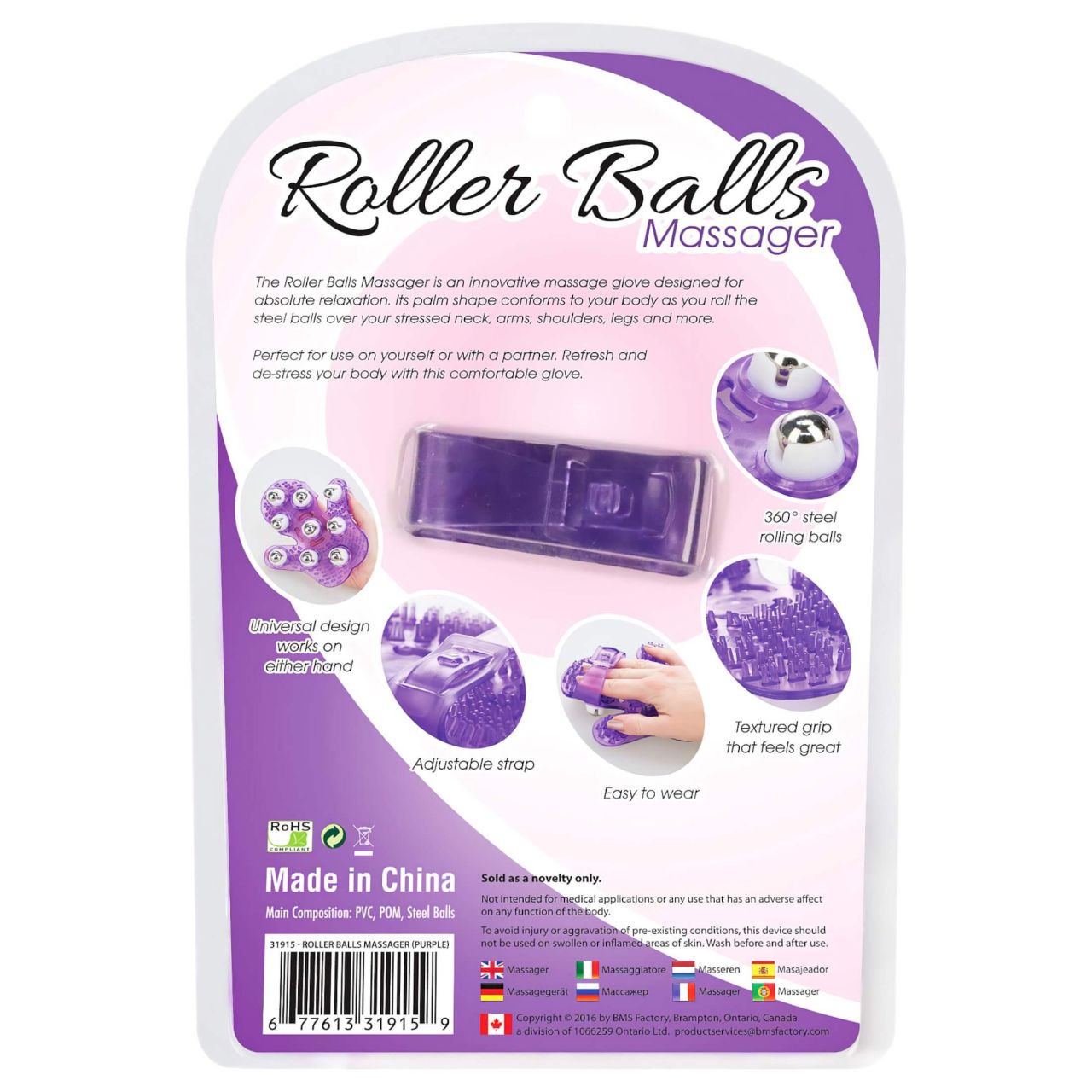 Roller Balls Massager - masszírozó kézfeltét (lila)