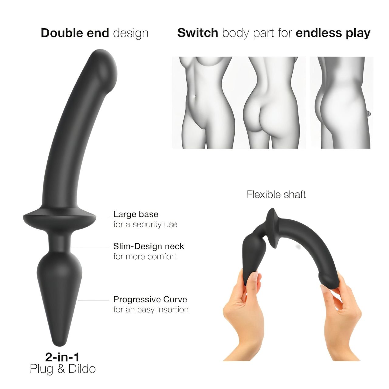 / Strap-on-me Swith Semi-Realistic S - 2in1 szilikon dildó (fekete)