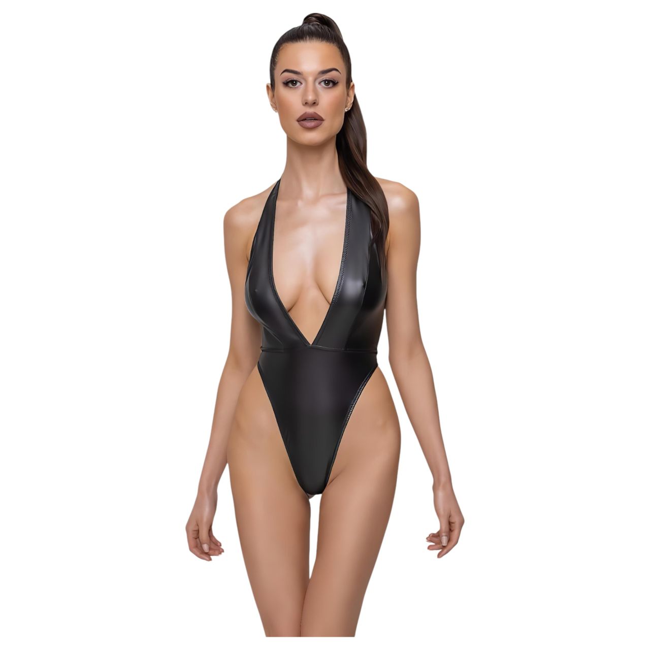 / Cottelli Party - fényes, nyakpántos body (fekete)