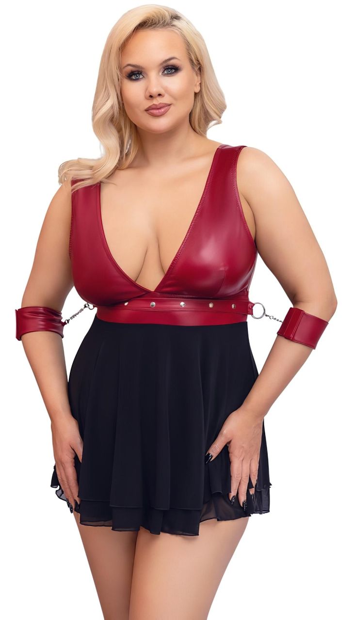 Cottelli Bondage Plus Size - mélyen dekoltált babydoll (piros-fekete)