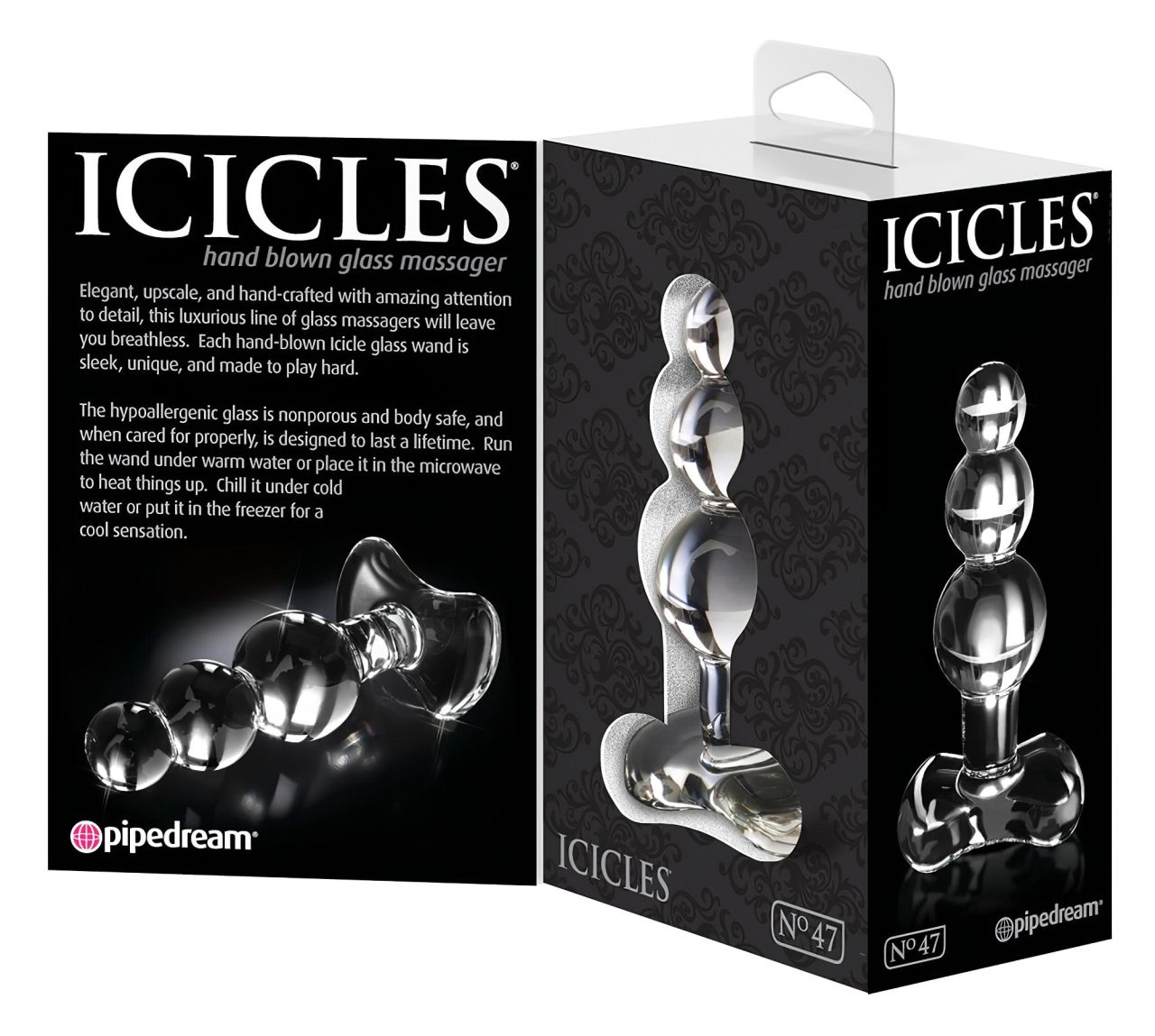 Icicles No. 47 - tripla gyöngyös, üveg anál dildó (áttetsző)