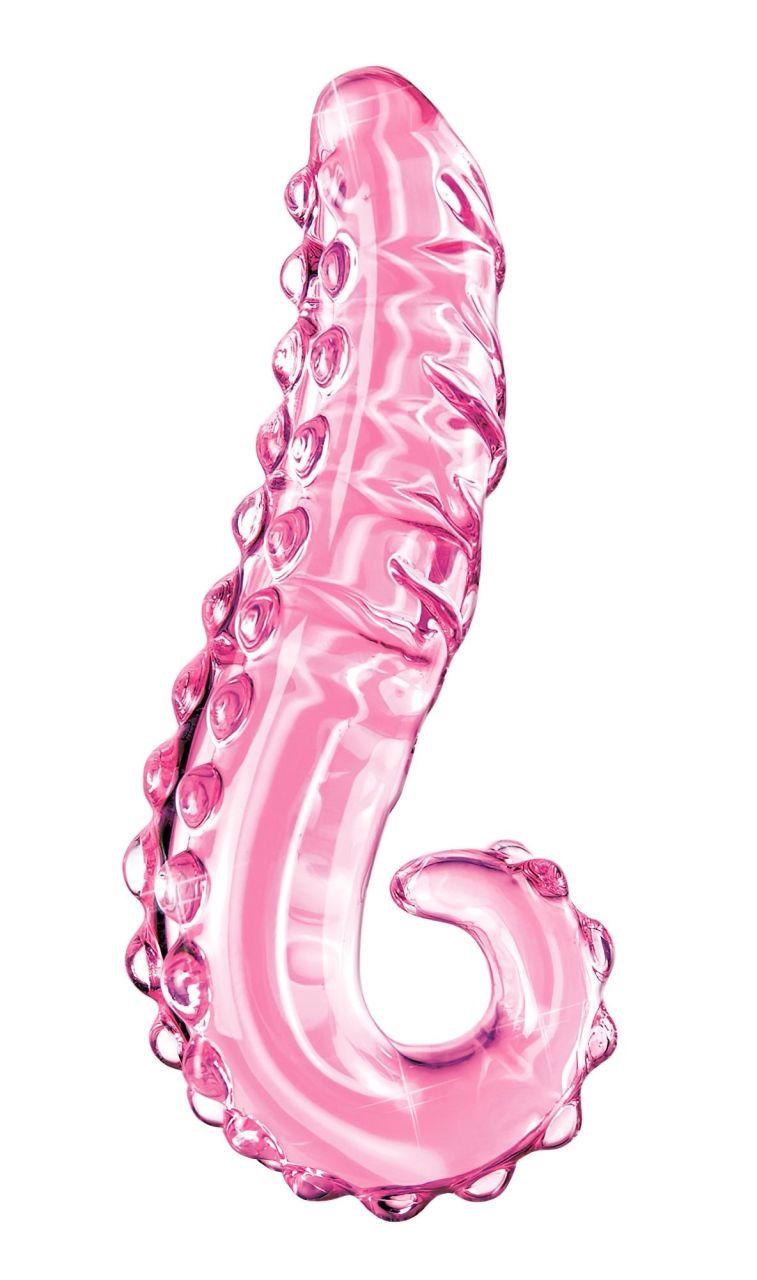 Icicles No. 24 - bordás nyelv üveg dildó (pink)