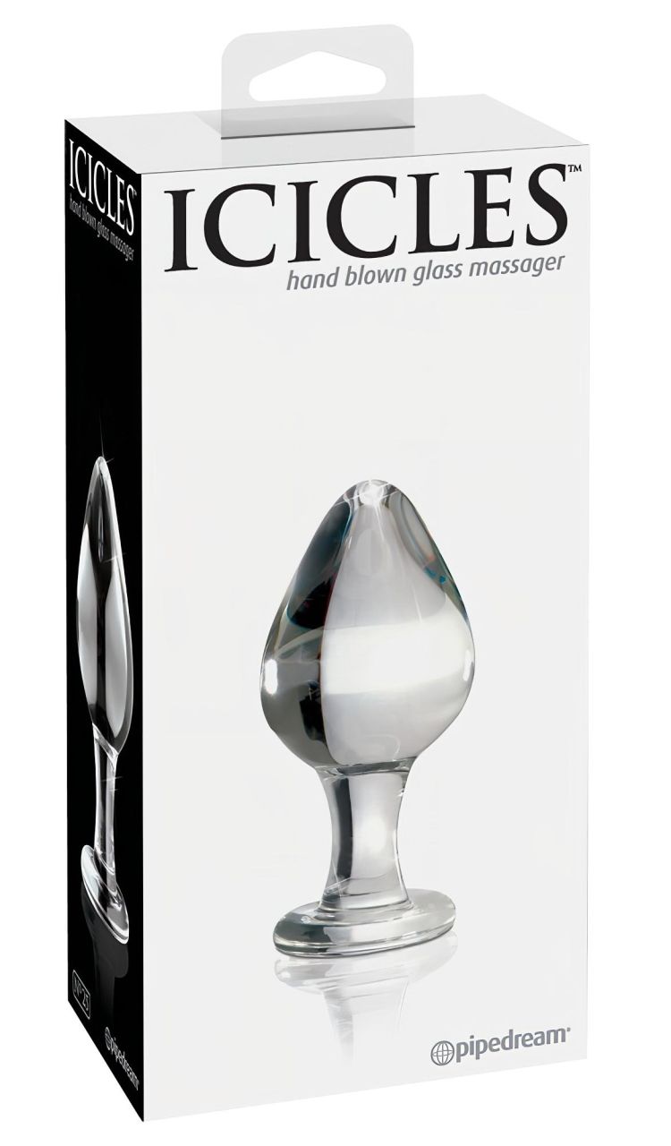 Icicles No. 25 - kúpos, üveg anál dildó (áttetsző)