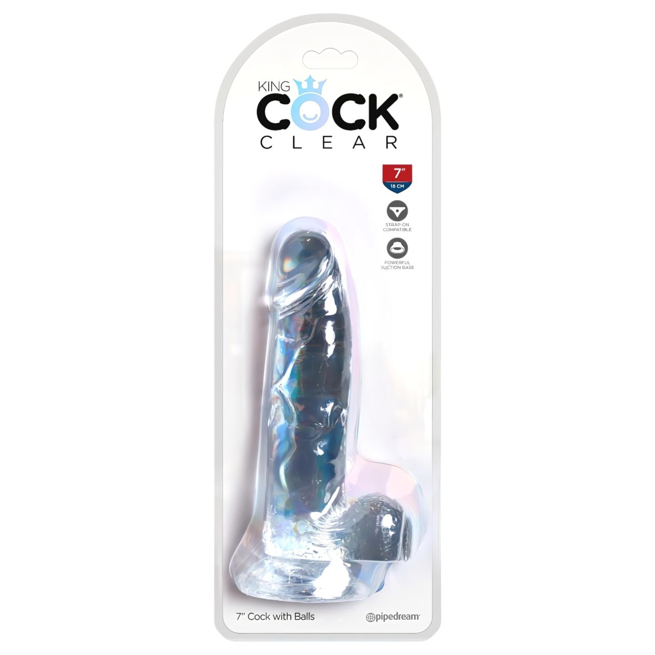 King Cock Clear 7 - tapadótalpas, herés dildó (18cm)