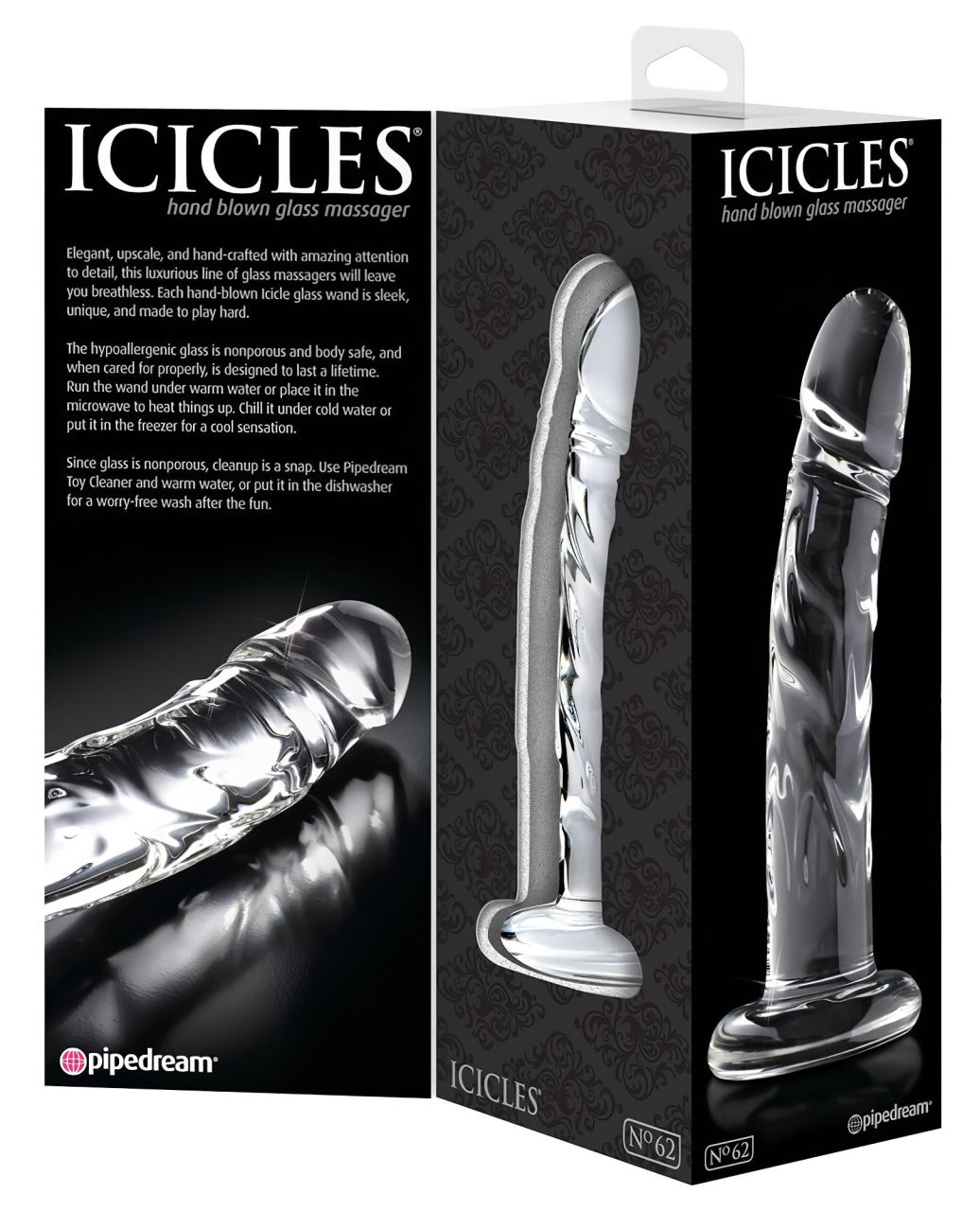 Icicles No. 62 - péniszes üveg dildó (áttetsző)