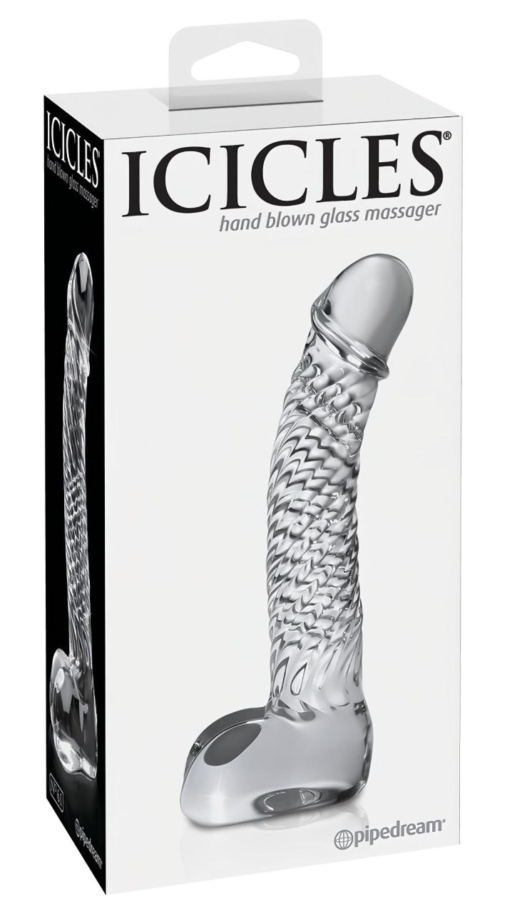 Icicles No. 61 - herés, péniszes üveg dildó (áttetsző)