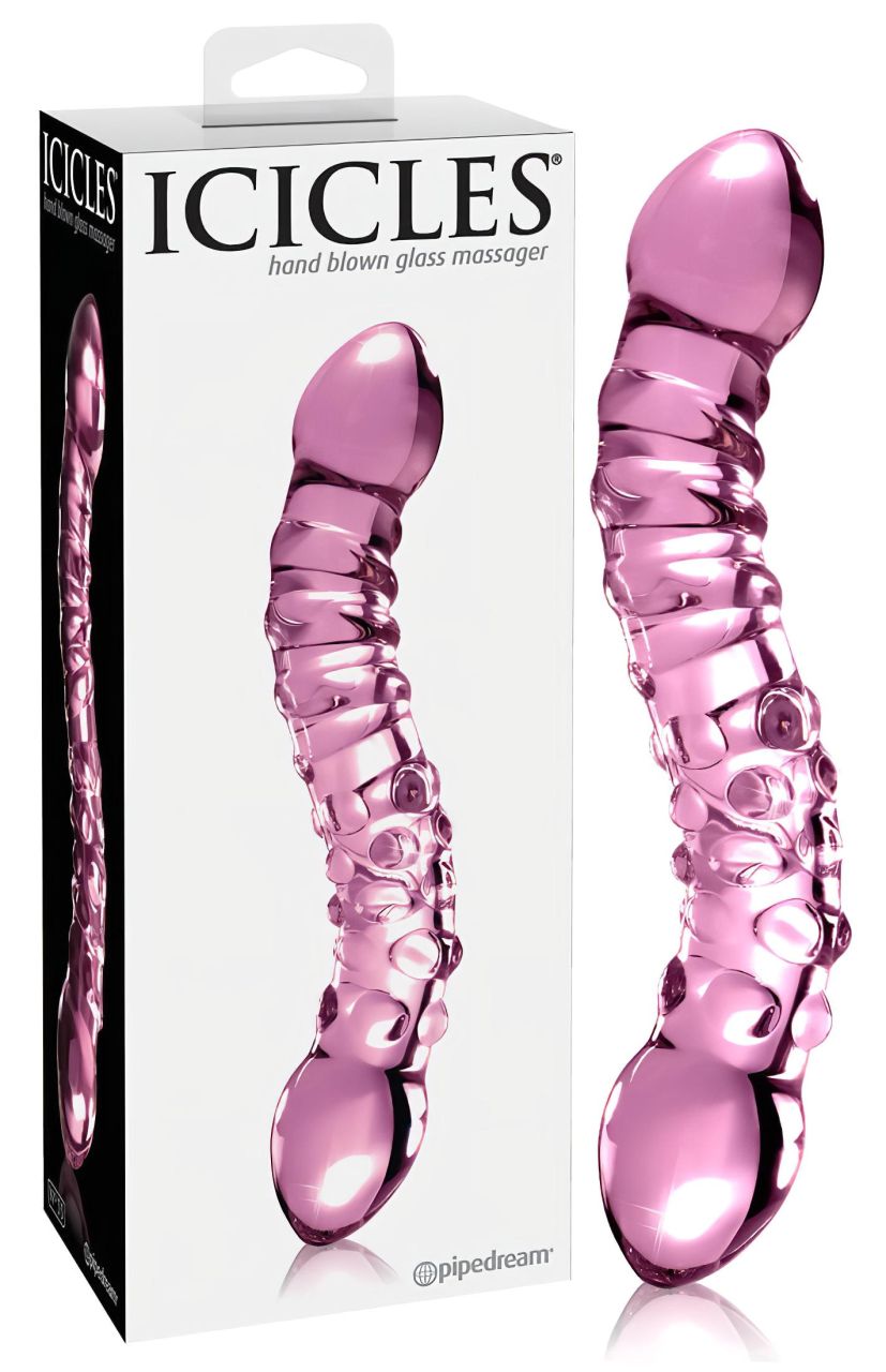 Icicles No. 55 - kétvégű, G-pont üveg dildó (pink)