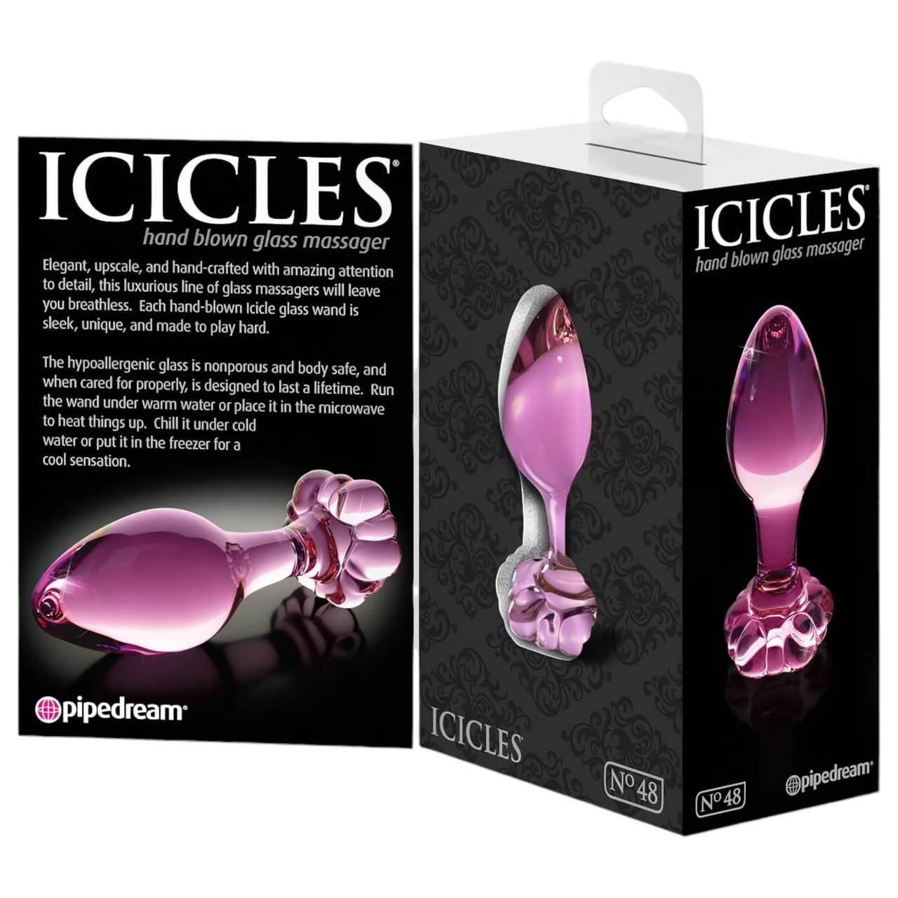 Icicles No. 48 - virágos üveg anál kúp (pink)