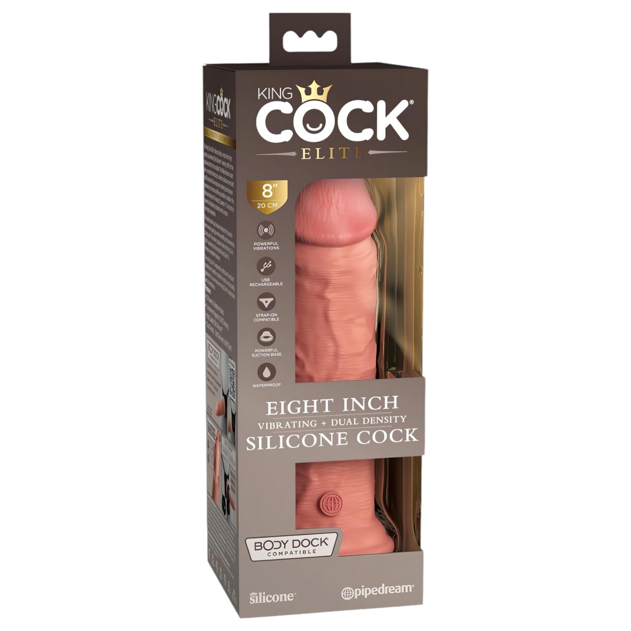 King Cock Elite 8 - tapadótalpas, élethű vibrátor (20cm) - natúr