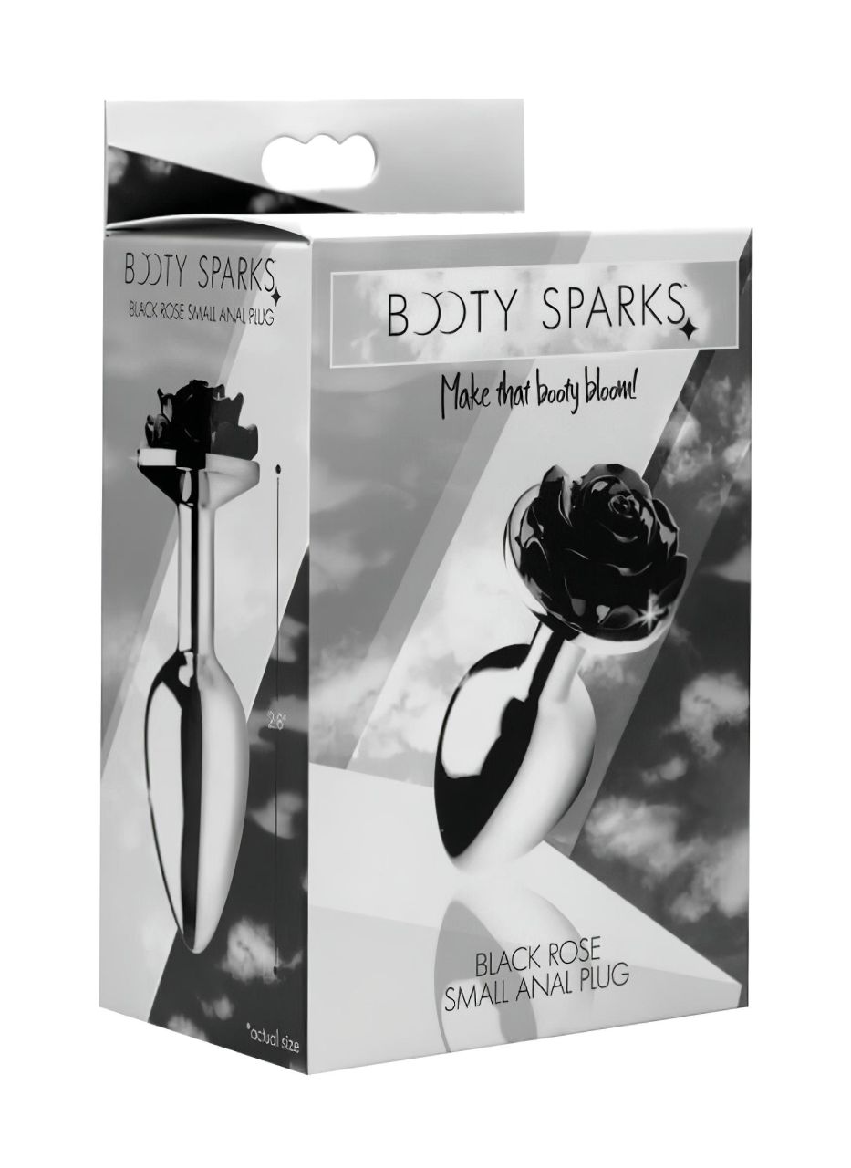 Booty Sparks Black Rose - 79g-os alumínium anál dildó (ezüst-fekete)