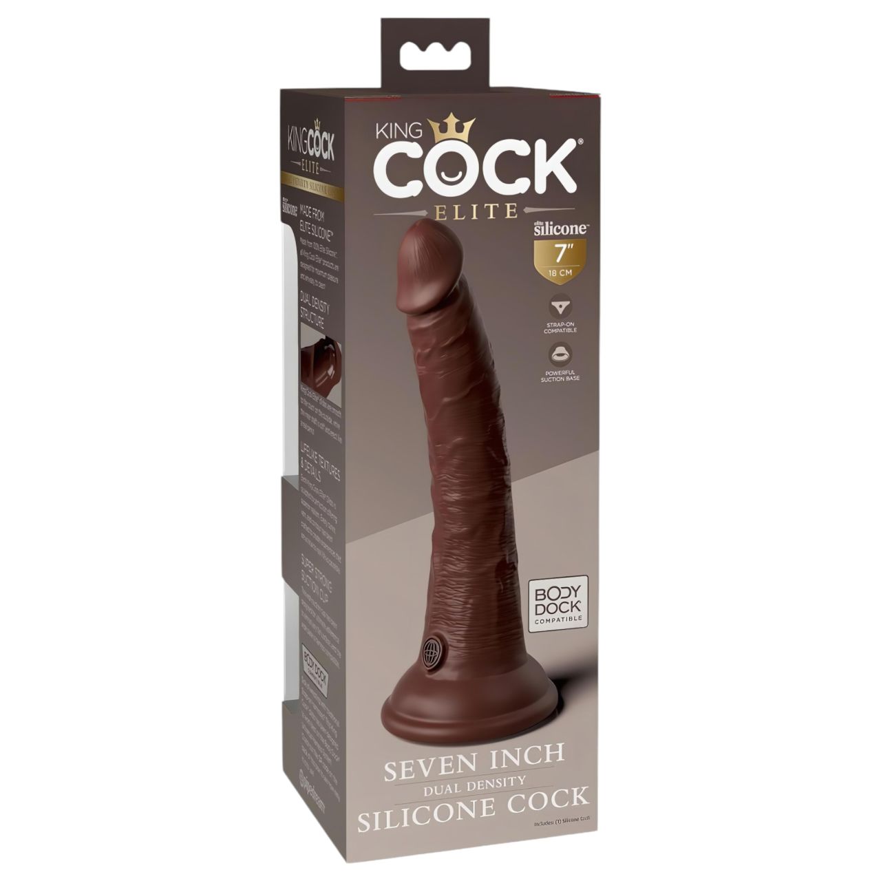 King Cock Elite 7- tapadótalpas, élethű dildó (18cm) - barna