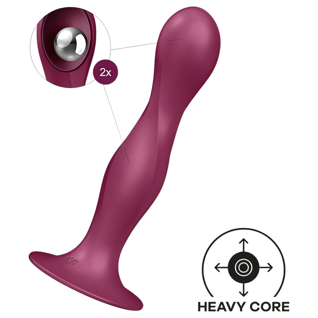 Satisfyer Double Ball-R - tapadótalpas súlyozott dildó (piros)