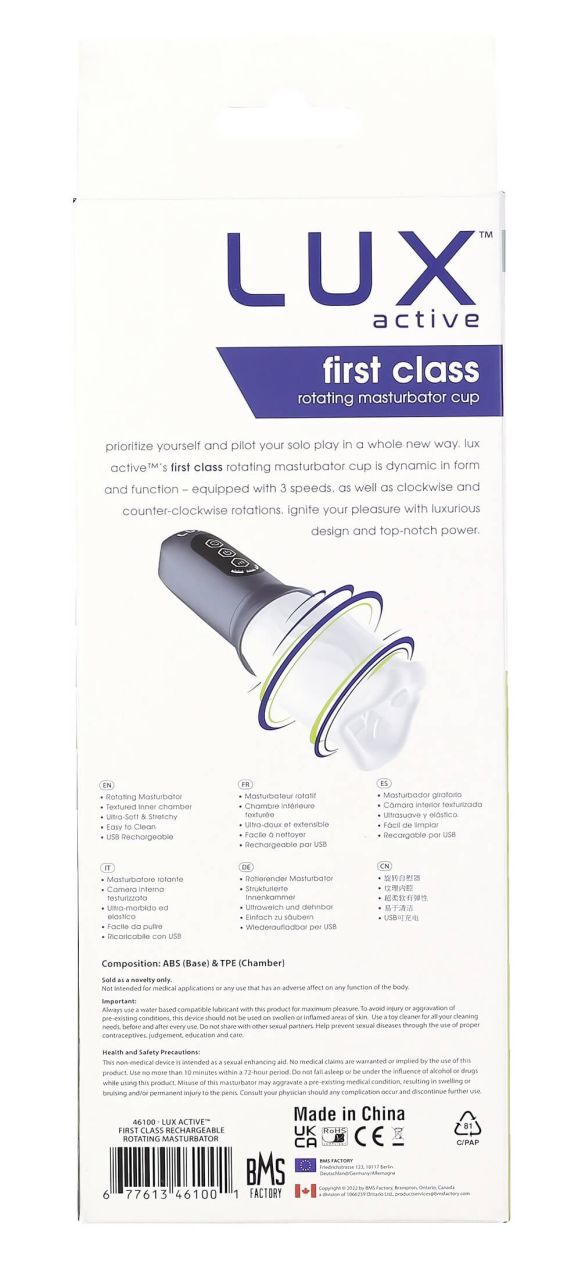 LUX Active First Class - forgó fejes maszturbátor (fehér-szürke)