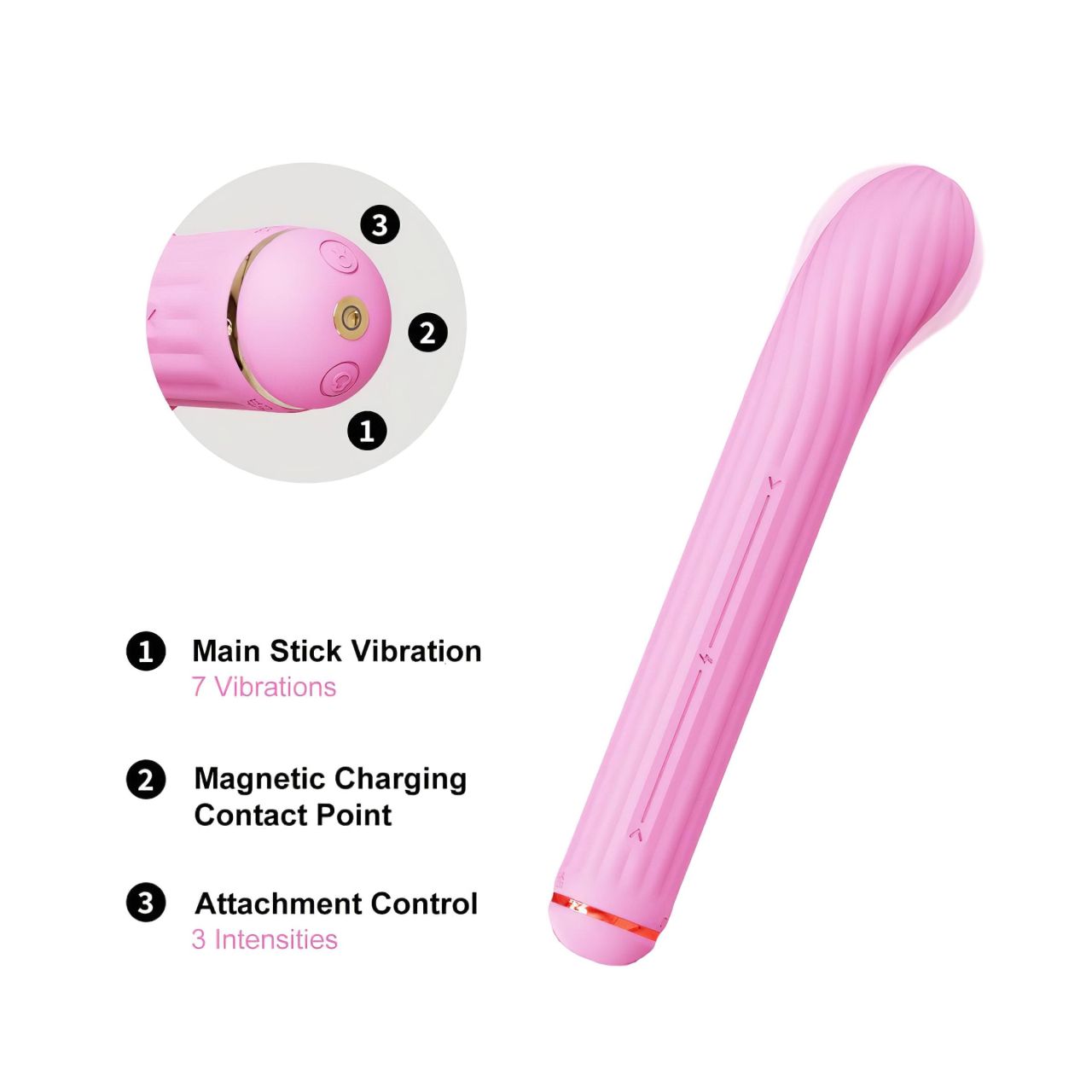 Magic Stick - vibrátor cserélhető csiklókarral (pink)