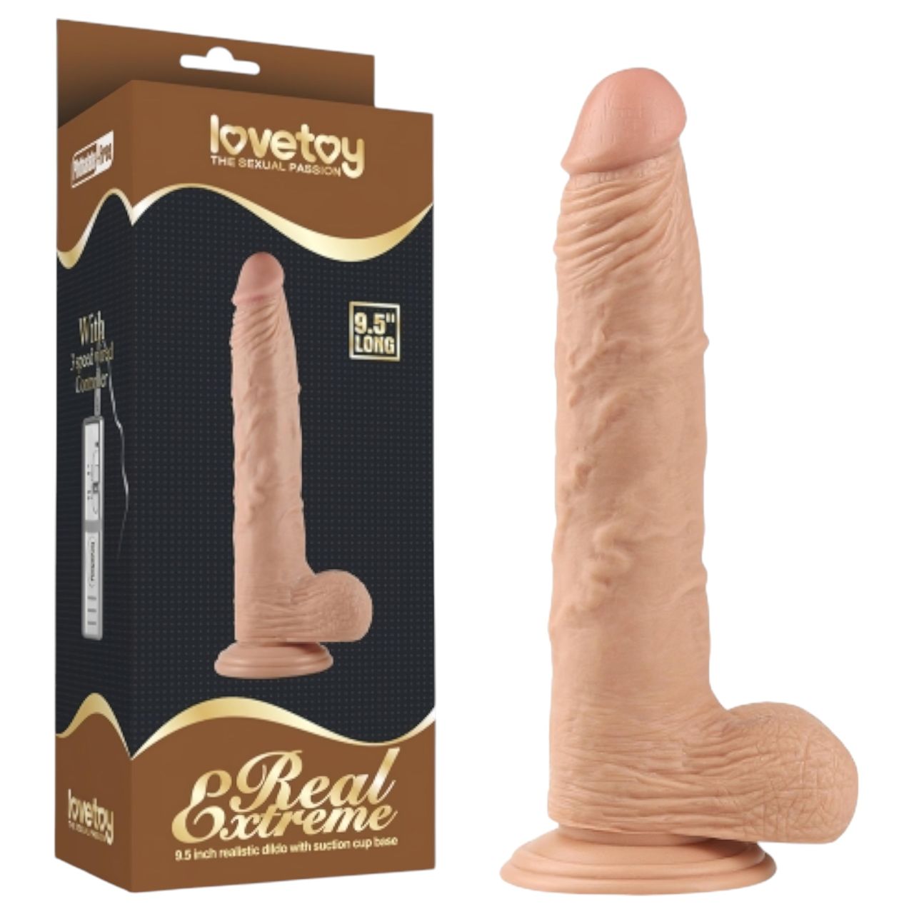 Lovetoy Real Extreme - tapadótalpas, herés dildó - 24cm (natúr)