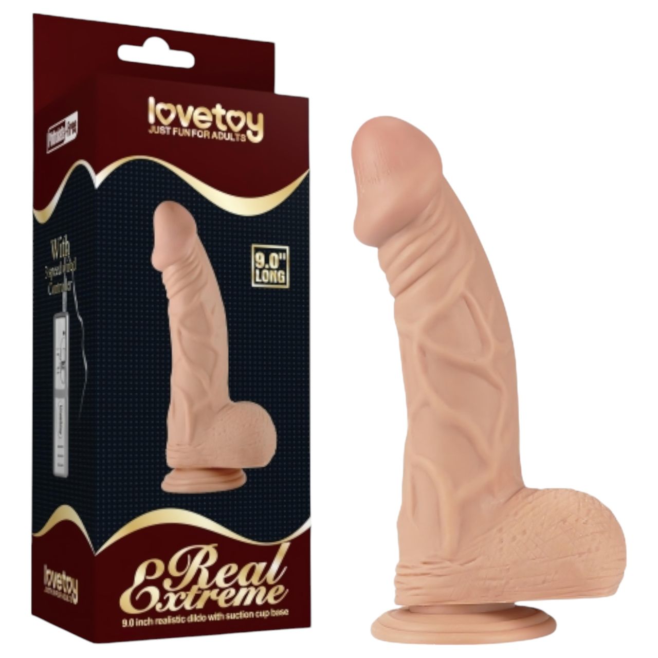 Lovetoy Real Extreme - tapadótalpas, herés dildó - 23cm (natúr)