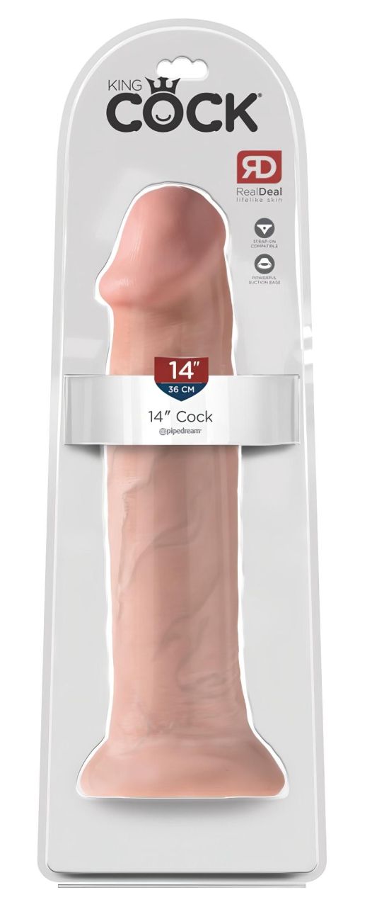 King Cock 14 - tapadótalpas, nagy dildó (36cm) - natúr